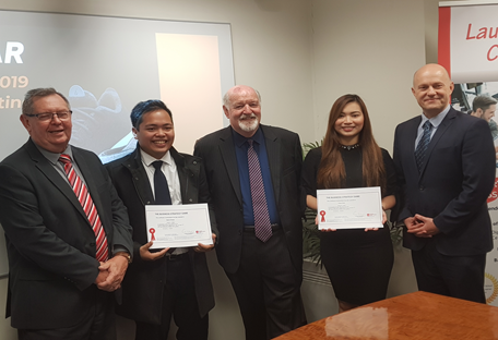 Associate Professor Wayne Smithson, Geeroh Ebrada, Emeritus Professor Greg Whately, Trisha Chua and Associate Professor Andrew West