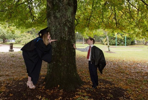 Matija on graduation day with her son