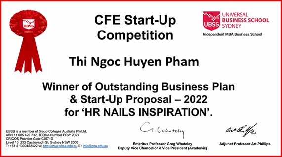 2022 CFE Start-Up winner's certificate